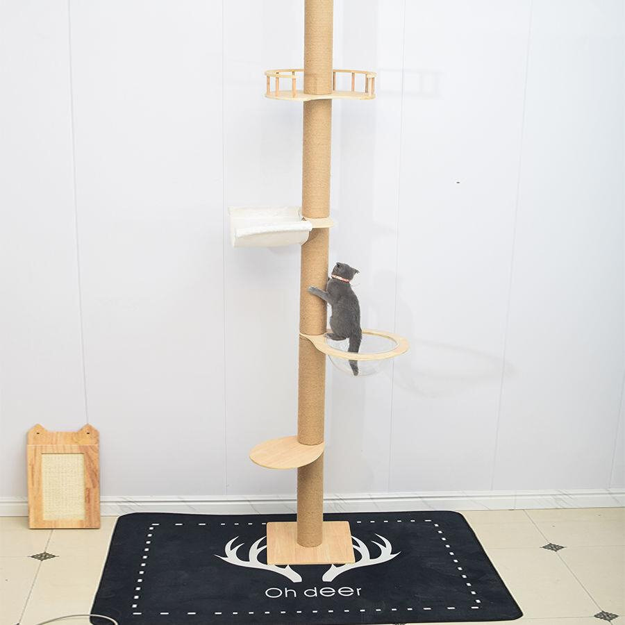 新款猫爬架太空碗顶天立地通天柱木质免打孔舱大型立式一体树跳台