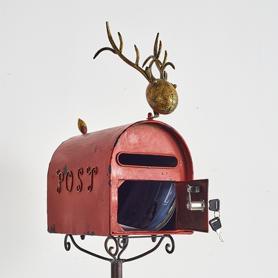 欧式复古做旧铁质红色邮箱别墅落地信箱 服装陈列室外摄影道具