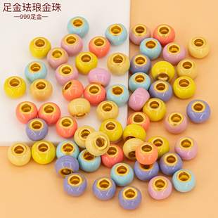 足金999珐琅彩色转运珠5D金珠子4mm小金珠手串黄金散珠手链隔珠女
