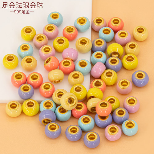 足金999珐琅彩色转运珠5D金珠子4mm小金珠手串黄金散珠手链隔珠女