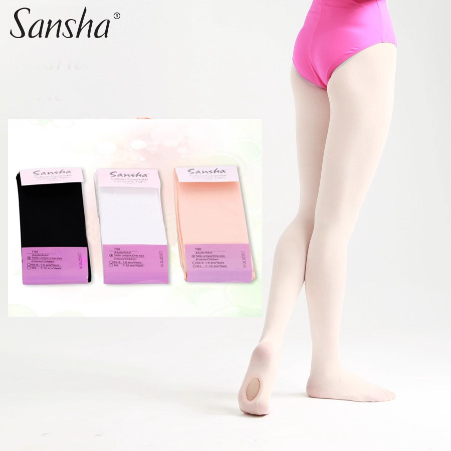 Sansha-Tights正品法三沙舞蹈鞋舞蹈裤袜子芭蕾练功大袜带洞T90