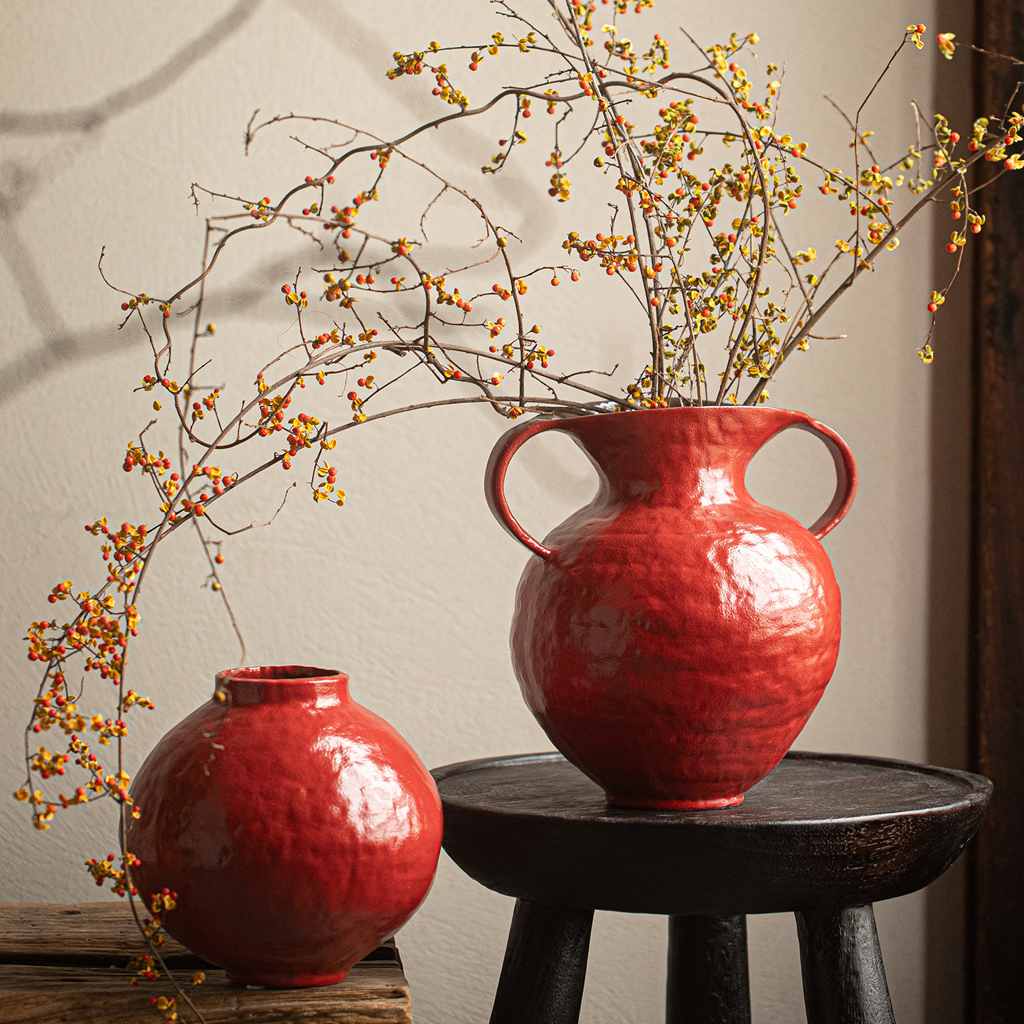 景德镇红色古典陶瓷花瓶客厅玄关装饰摆件中国红结婚乔迁氛围家居