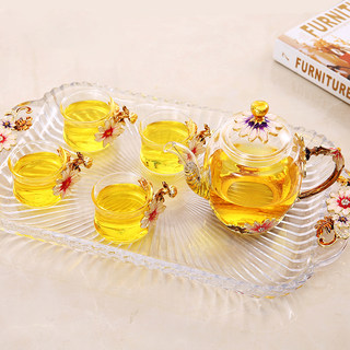 珐琅彩玻璃茶杯小杯子套装水晶玻璃品茗红茶杯茶具功夫茶杯花茶杯