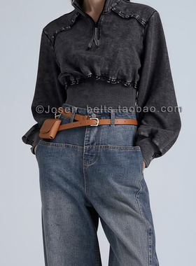 2026春复古时髦耳机小腰包女外搭配裙子裤子外套仿皮细腰带小众红