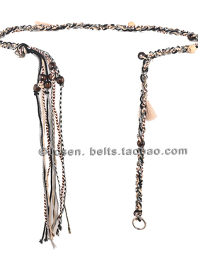 串珠手工编织女细腰带波西米亚民族风拼色流苏时尚配裤子裙子腰绳