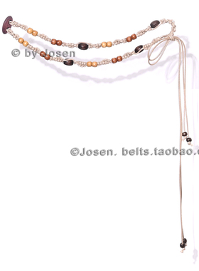 度假风腰绳配饰女款编织木串珠民族风配裙子波西米亚细腰带腰链