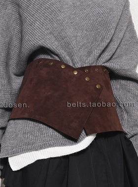 秋冬都市游牧风复古女装饰百搭绒面宽腰封配裙子裤子小众简约腰带