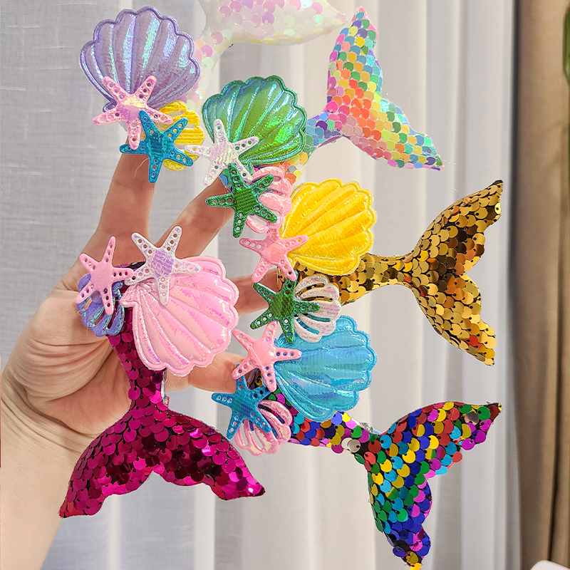 美人鱼发夹韩国女童公主宝宝发饰亮片尾巴海星贝壳发卡边夹头饰