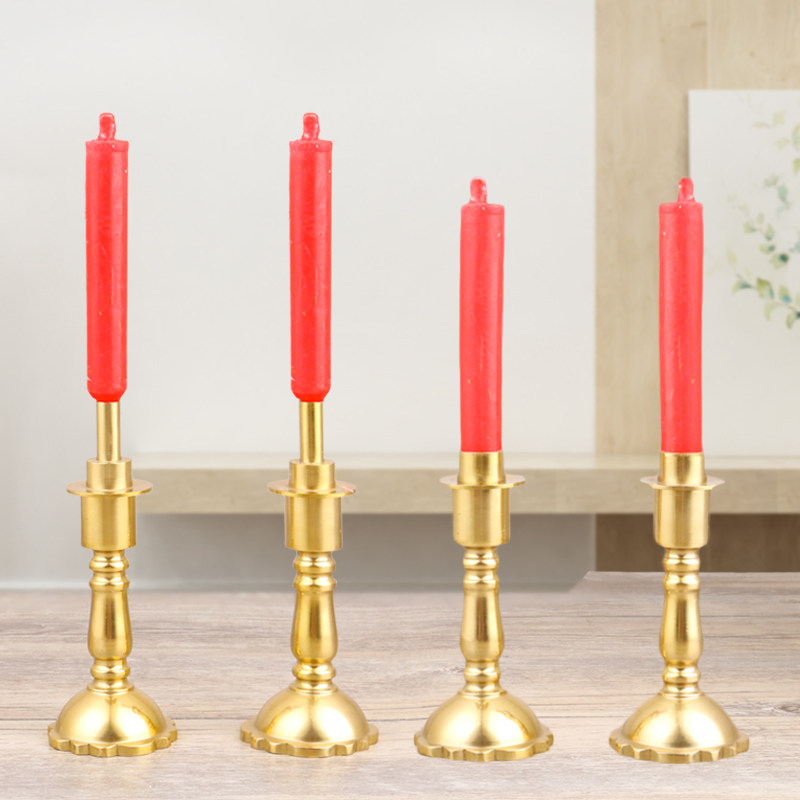 光身纯铜竹签灯座家用佛前佛堂供奉祭祀插蜡烛台竹脚一对佛具用品