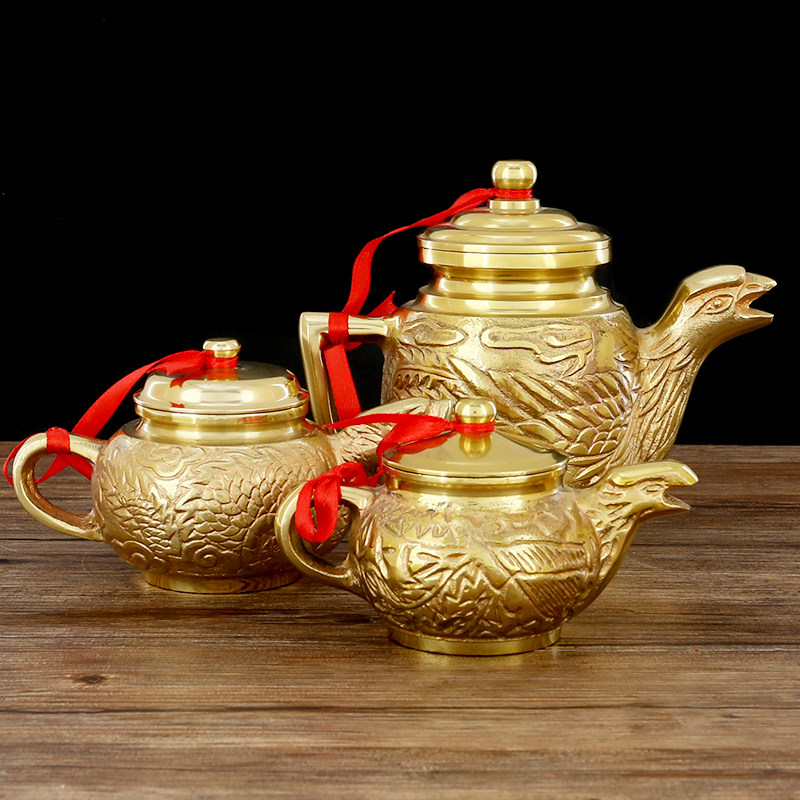 供奉祖先铜茶壶财神关公供佛铜壶龙凤凰茶壶装茶水佛龛水壶包邮