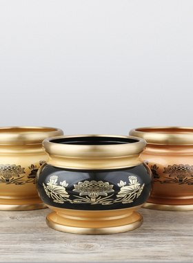 双色珍珠红黄招财莲花铜香炉圆边铜供奉祖先财神佛家香鼎家居摆件