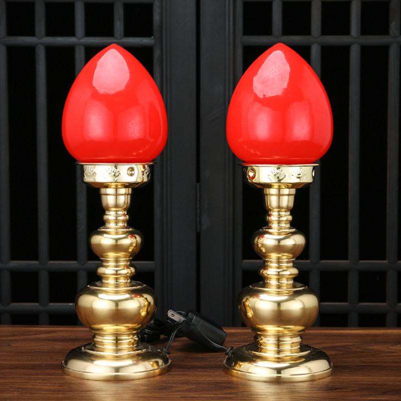 纯铜光身葫芦波灯供奉电蜡烛灯大号背光灯佛光波灯LED长明灯中式