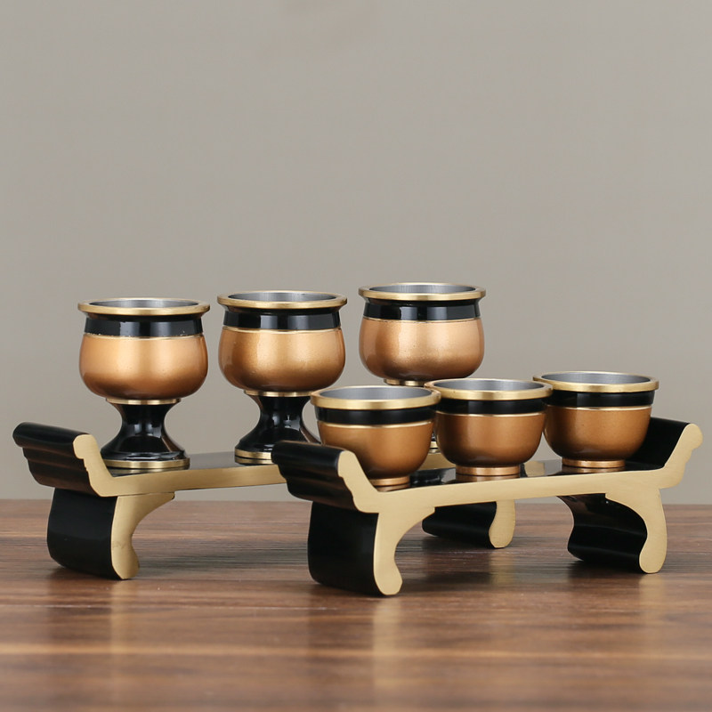 铜供杯纯黄铜黑金家用供奉贡台中式高脚酒杯茶杯土地三杯五杯连座