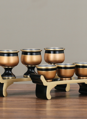 铜供杯纯黄铜黑金家用供奉贡台中式高脚酒杯茶杯土地三杯五杯连座