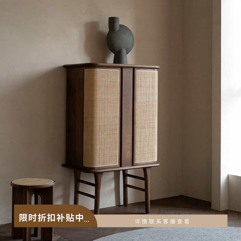 山隐造物即景立柜黑胡桃樱桃实木藤编餐边柜储物酒柜子客厅侘寂风,住宅家具,餐边柜,淘宝优惠券,粉丝福利购,淘宝优惠卷