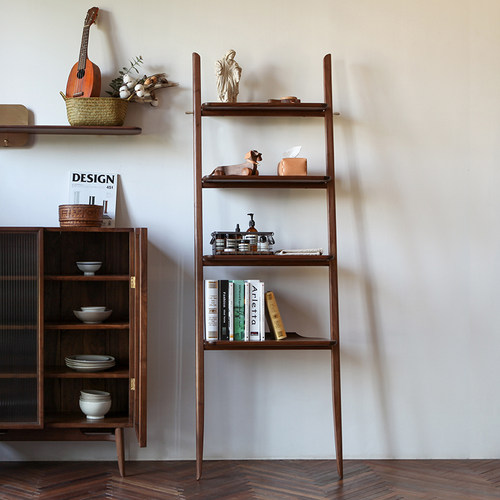 山隐造物梯形置物架北欧风格家具黑胡桃实木书架多层架层板柜