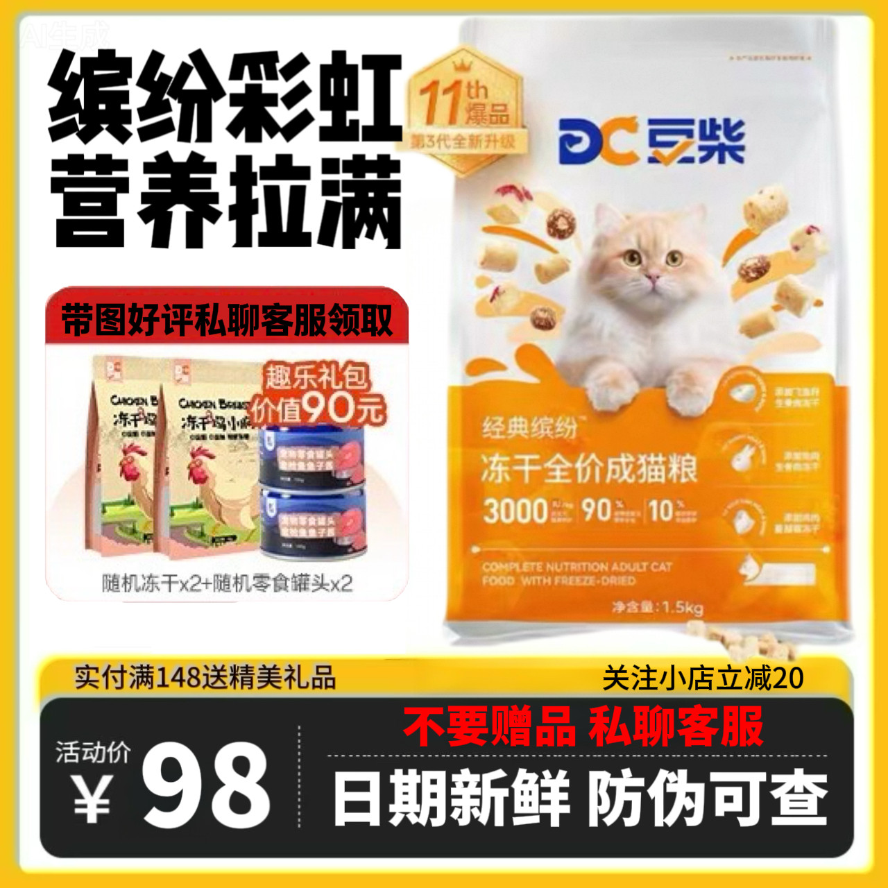 豆柴猫粮经典缤纷pro系列三拼冻干全价长肉增肥发腮成猫图片