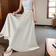 缎面长裙到脚踝半身新款女夏季垂感高个子加长大摆显瘦高腰a字裙