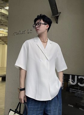 克莱因蓝设计感短袖衬衫男时髦