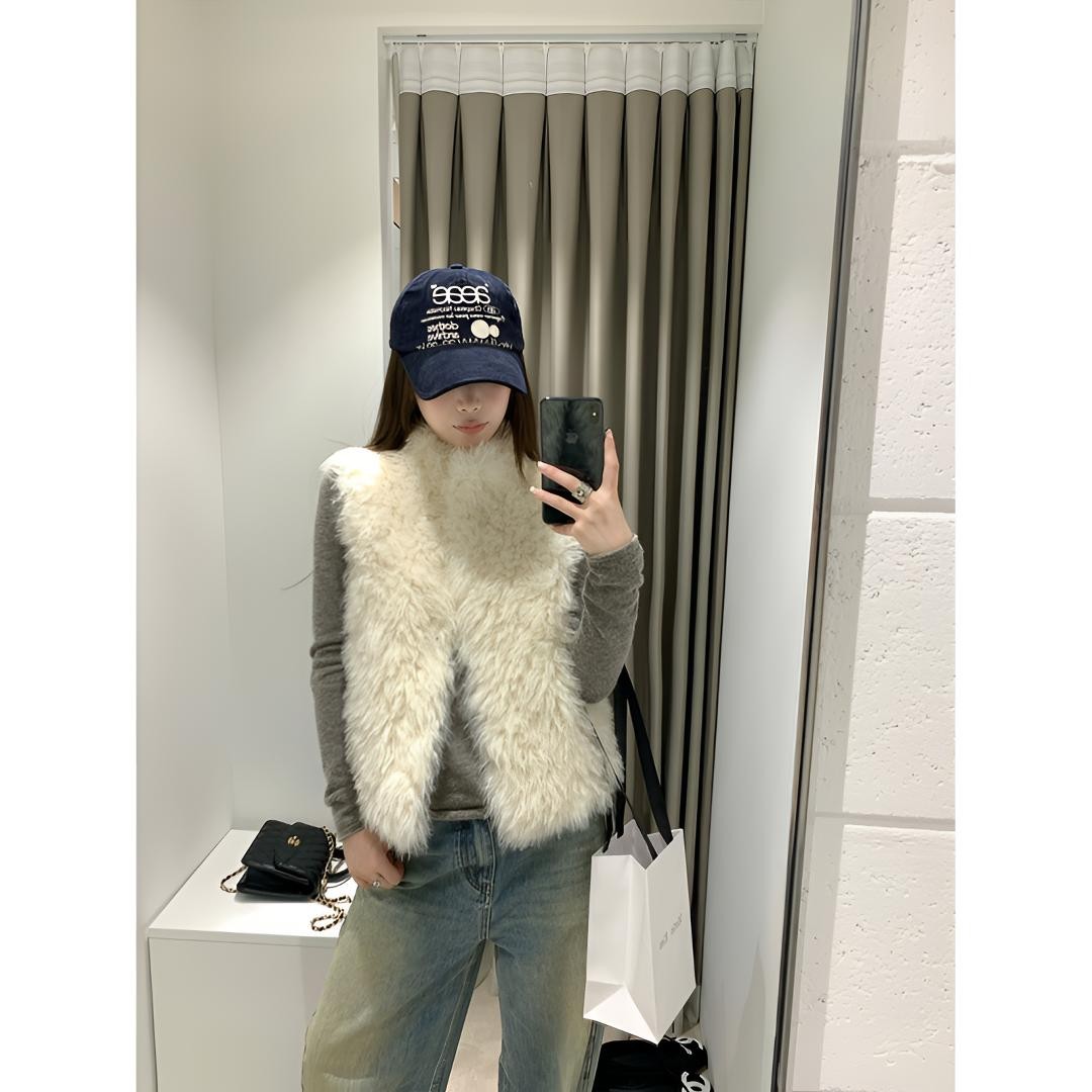 韩系高级感立领马甲女秋冬加厚保暖短款毛毛坎肩外套百搭休闲