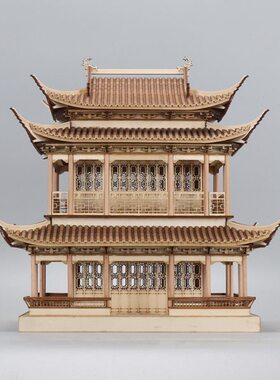 新中式创意木质仿古建筑摆件凉亭房子样板间茶室禅意楼阁装饰品