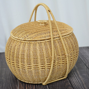 仿藤编菜篮子提篮户外野餐篮日式 编织水果篮花篮外出茶具收纳篮