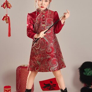 国潮红色女童旗袍2024年新款春夏中国风潮服儿童模特走秀演出服装