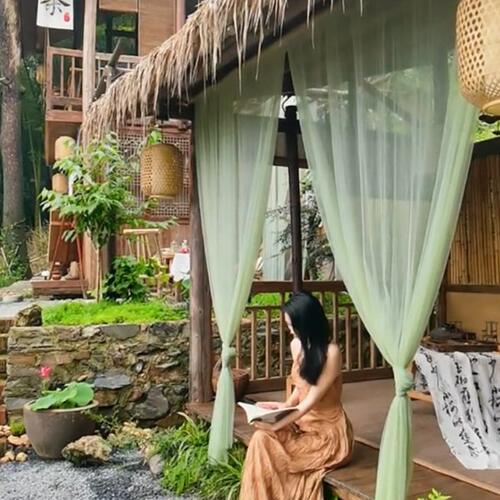 绿色纱幔古风中国风新中式场景装饰布置纱幔婚礼婚庆布幔吊顶纱缦