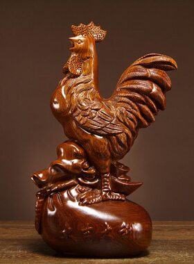 花梨木雕生肖公鸡摆件实木十二生肖家居客厅办公室送礼装饰工艺品