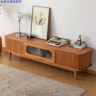 北欧樱桃木实木电视柜复古墙柜黑胡桃木小户型客厅日式 卷帘门地柜