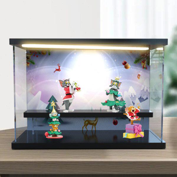 灯光展示盒适用【52TOYS】TOM and JERRY欢乐圣诞系列防尘收纳罩
