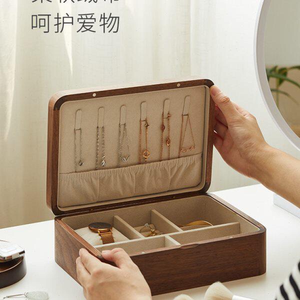 木质首饰盒家用珠宝收纳盒大容量分格耳环耳钉项链饰品盒轻奢礼物