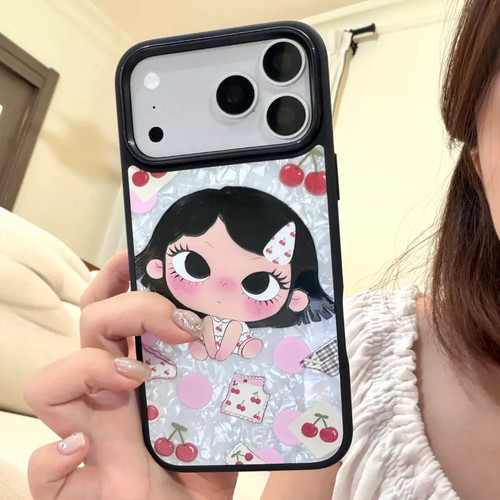 贝壳纹樱桃小满黑边壳适用苹果iPhone18promax手机壳17pro小米17Pro新款华为mate80P70荣耀oppo爆款S60保护套