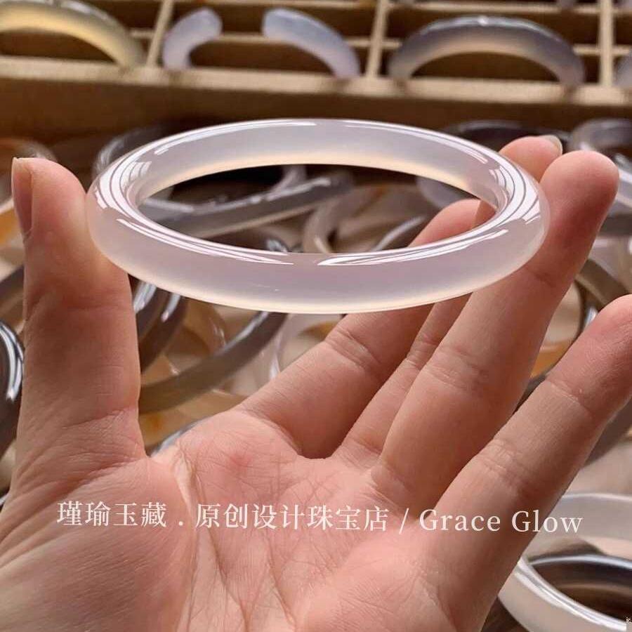 天然高冰玛瑙手镯美人条白月光
