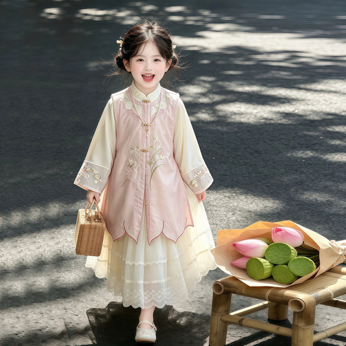 女童古风长款明制比甲套装2026秋季新款儿童新中式汉服公主裙套装