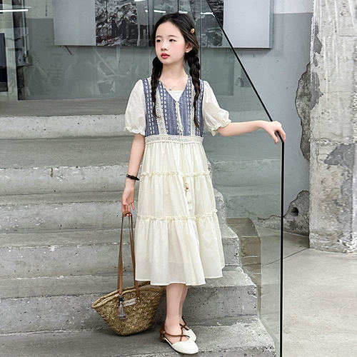 女童森系夏装连衣裙2026新款夏季儿童装裙子时尚女孩假两件公主裙