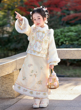 女童汉服2026冬季新款加绒保暖唐装复古旗袍连衣裙儿童中国风年服