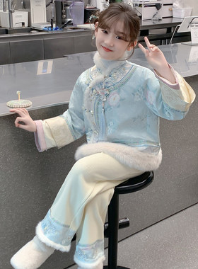 女童汉服冬装2025新款儿童洋气汉服国风加绒加厚年服女孩冬季套装