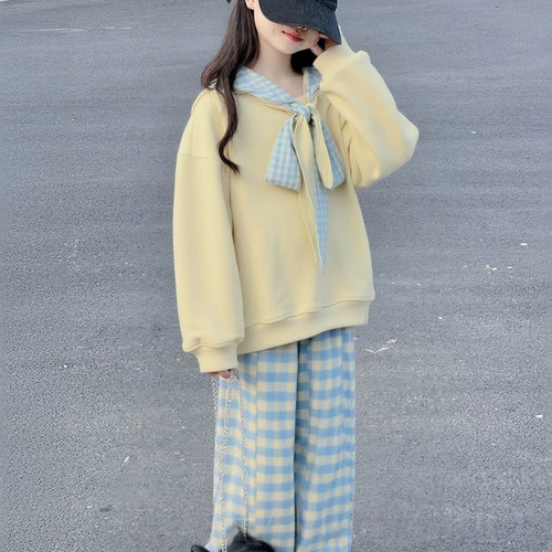 女童韩系穿搭连帽卫衣套装2026秋冬季新款今年流行小女孩洋气套装