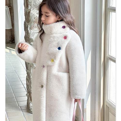 儿童皮草外套毛毛衣中长款秋冬新款小女孩保暖水貂绒皮毛一体外套