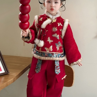 夹棉衣服儿童过新年唐装 女童拜年服套装 新款 加厚2025冬季 汉服 冬装