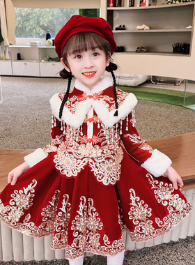 NEXT LONG拜年服女童连衣裙儿童加绒新年串门保暖改良唐装过年服