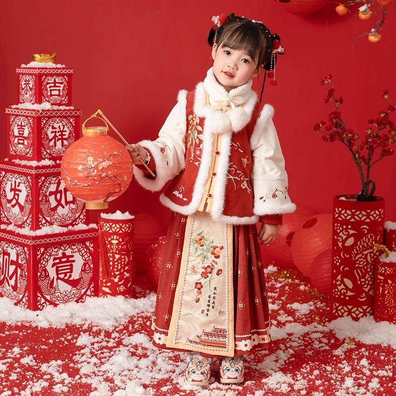 汉服女童秋冬装宝宝中国风唐装新中式古装儿童新年加厚过年拜年服
