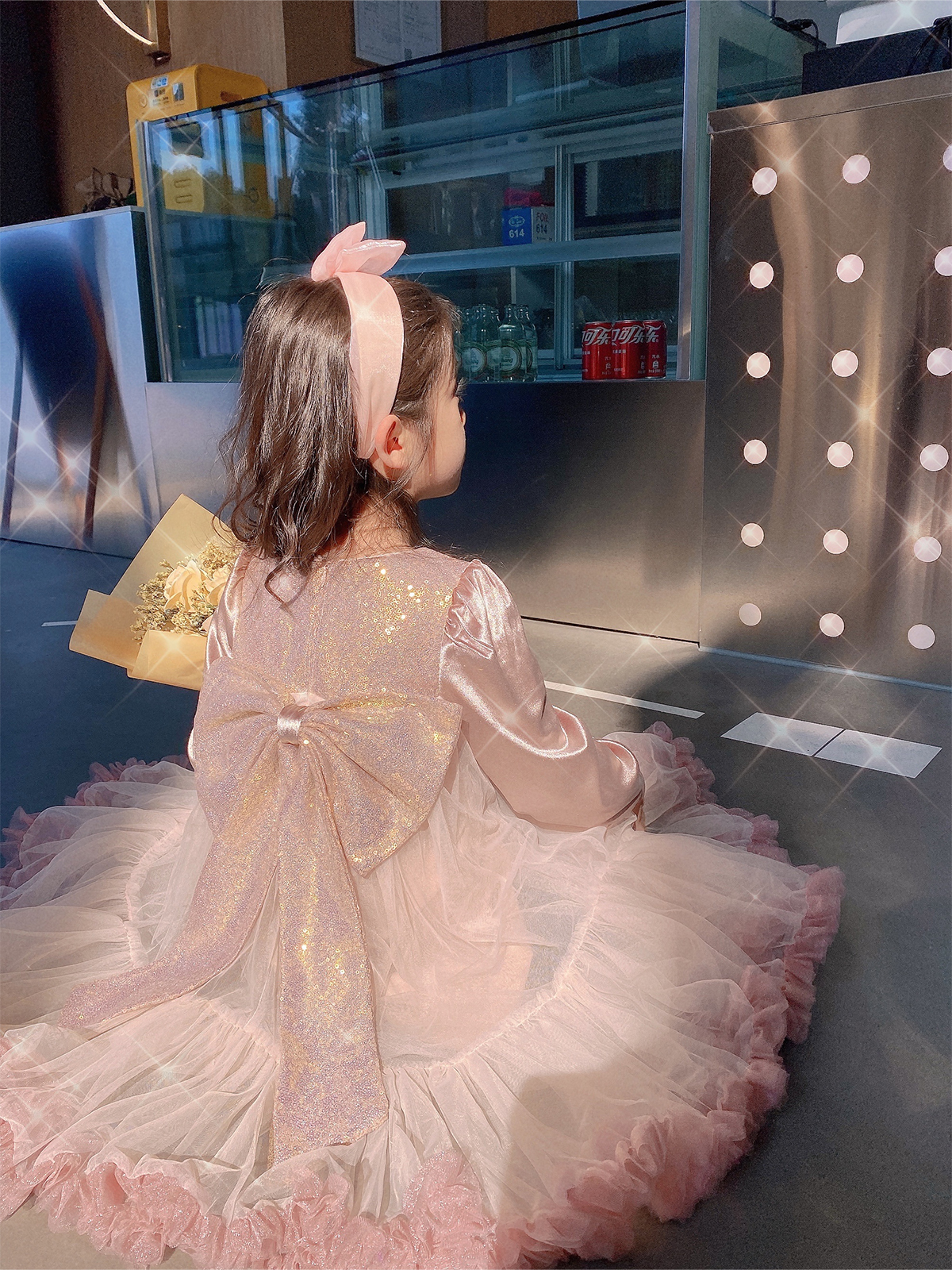 儿童演出服粉色仙女裙子