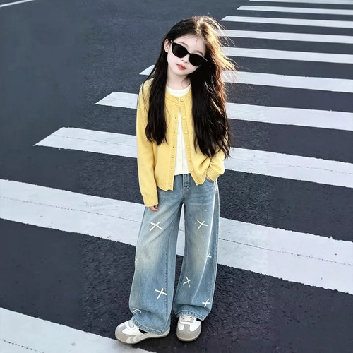 女童韩系开衫外套穿搭装套装2026秋季新款女大童儿童牛仔裤两件套
