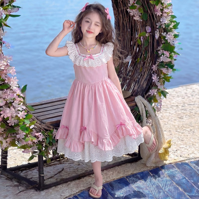 女童夏季韩版蕾丝公主裙2026新款洋气中大童花边领连衣裙女孩裙子