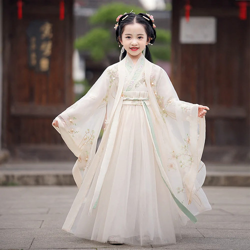 儿童广袖交领唐装女童汉服2026春秋新款超仙连衣裙高端国风大袖衫