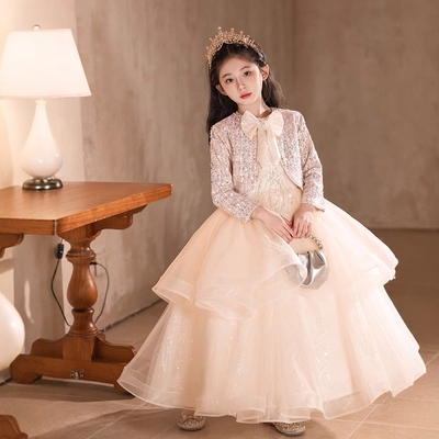 女童小香风礼服套装儿童生日绝美钢琴演奏公主裙秋冬季长袖两件套