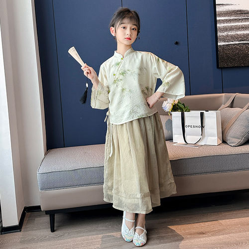 女童连衣裙汉服古风唐装套装2026秋季洋气儿童公主裙新中式两件套