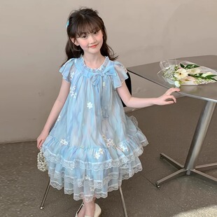 女童夏装连衣裙新款洋气儿童装夏季纯棉公主裙女孩大童浅色蛋糕裙